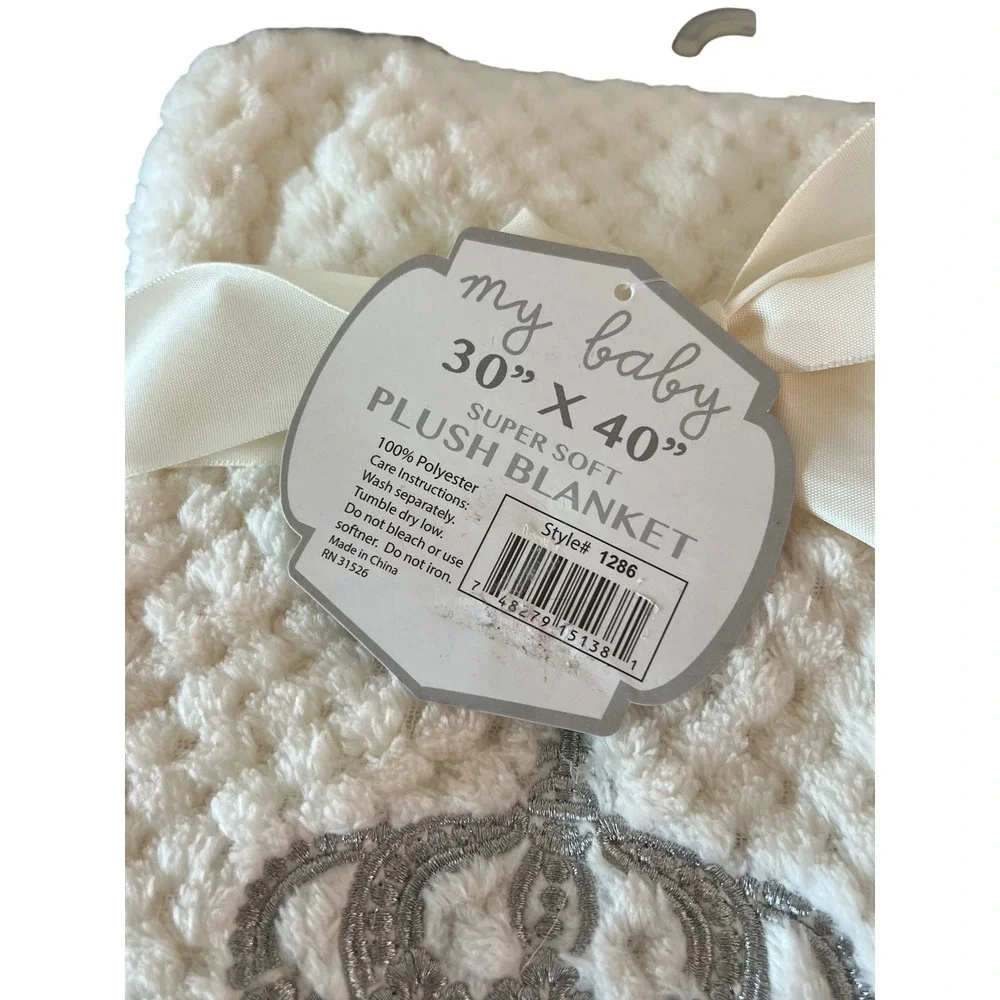 My Baby Super Soft Plush Blanket Cream Silver Crown My Royal Baby 30x40 NWT